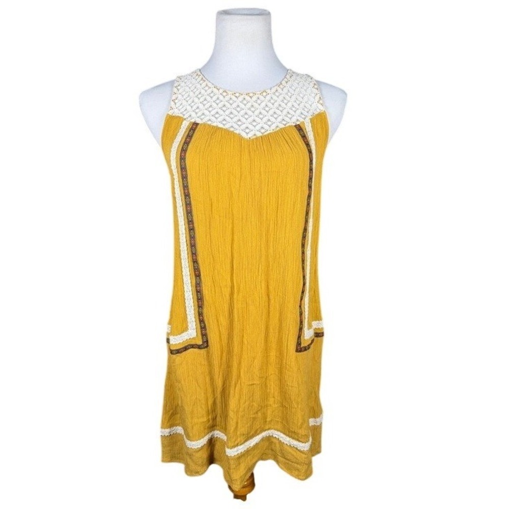 Rewind Womens‎ Mustard Yellow Crochet Lace Boho Shift Dress NKD2633DXQ Size M